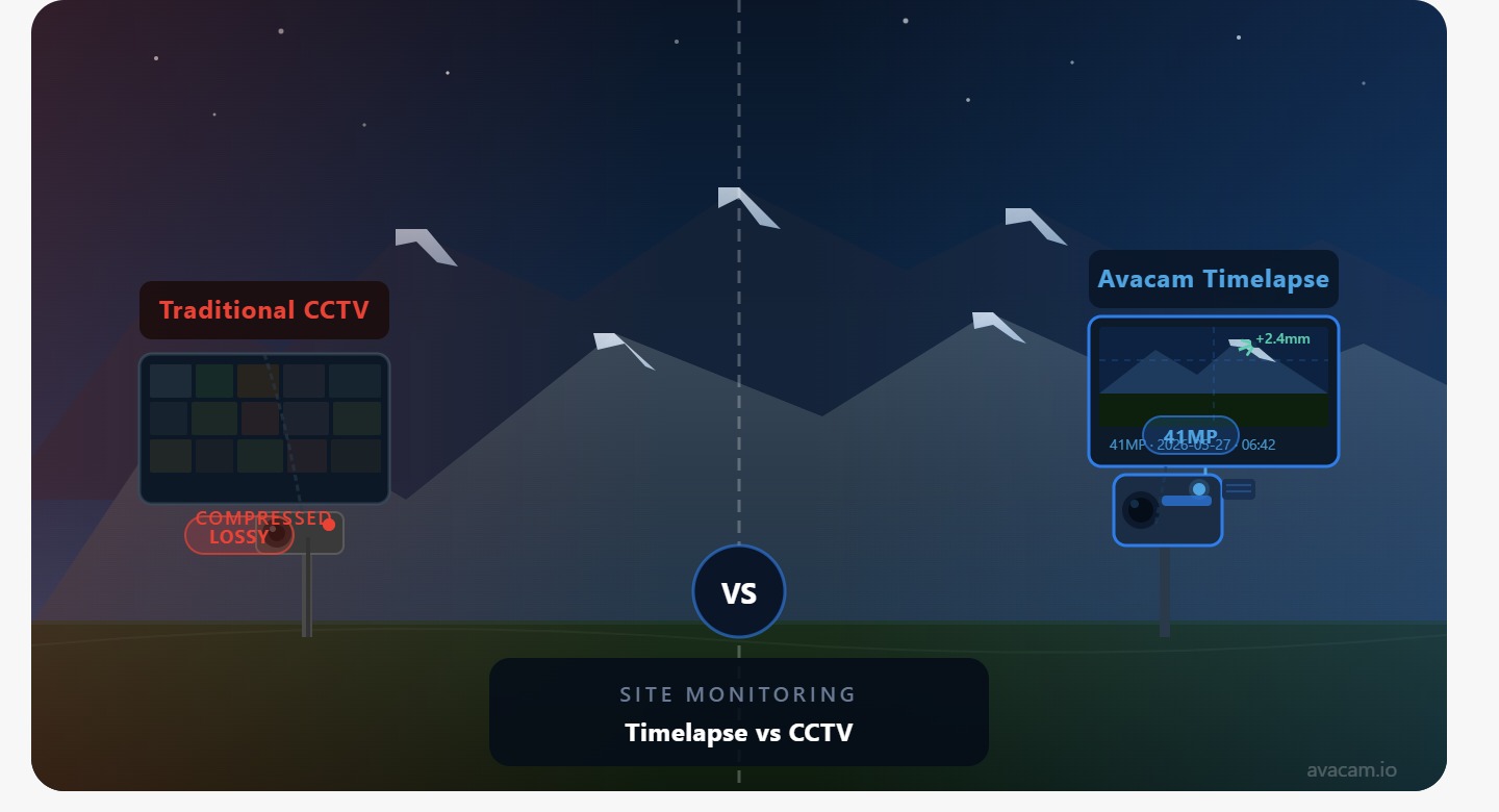 Timelapse Camera vs Traditional CCTV for Site Monitoring: Key Differences give me a blog
