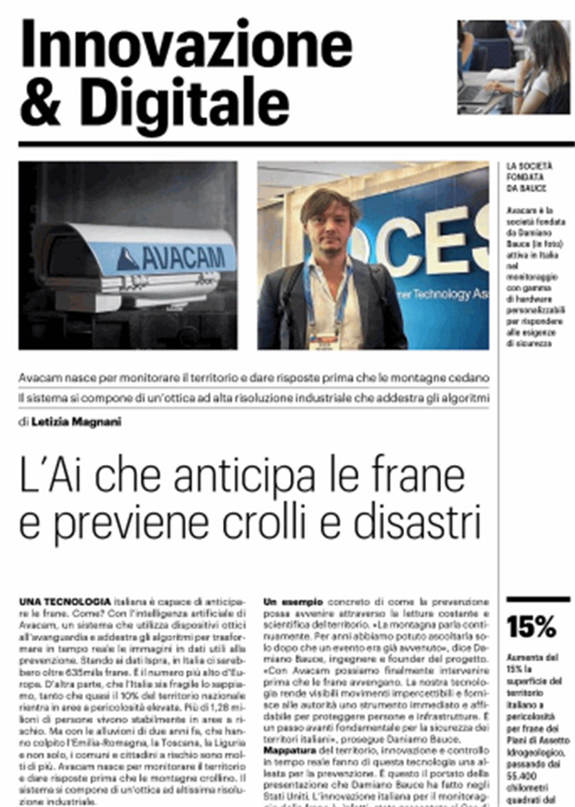 Avacam su Il Giorno: l'AI che anticipa le frane e previene crolli e disastri