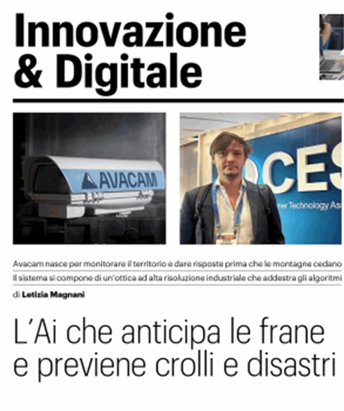 Avacam sul Quotidiano Nazionale: l'AI che anticipa le frane e previene crolli e disastri