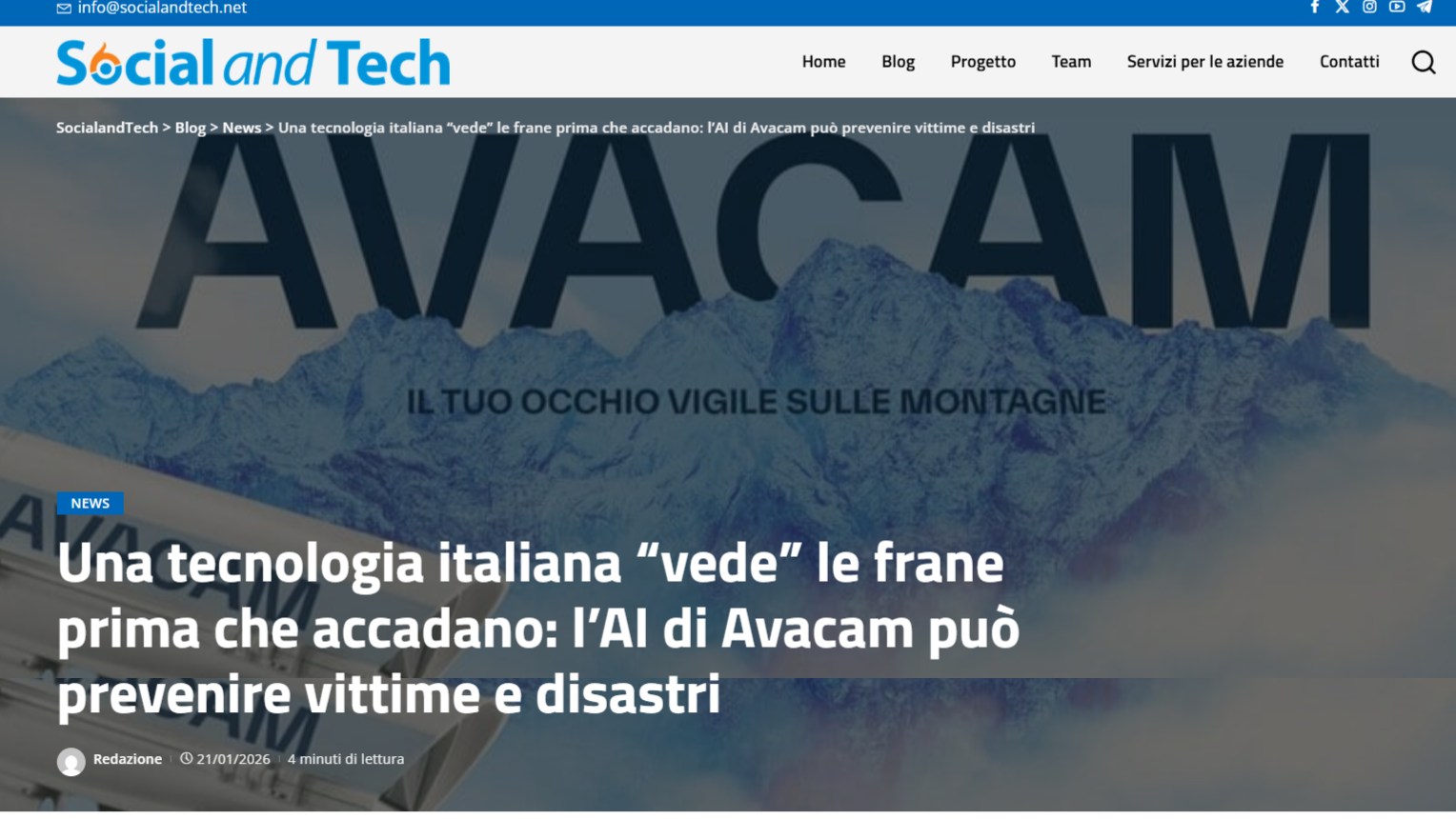 Avacam su Social and Tech: una tecnologia italiana vede le frane prima che accadano