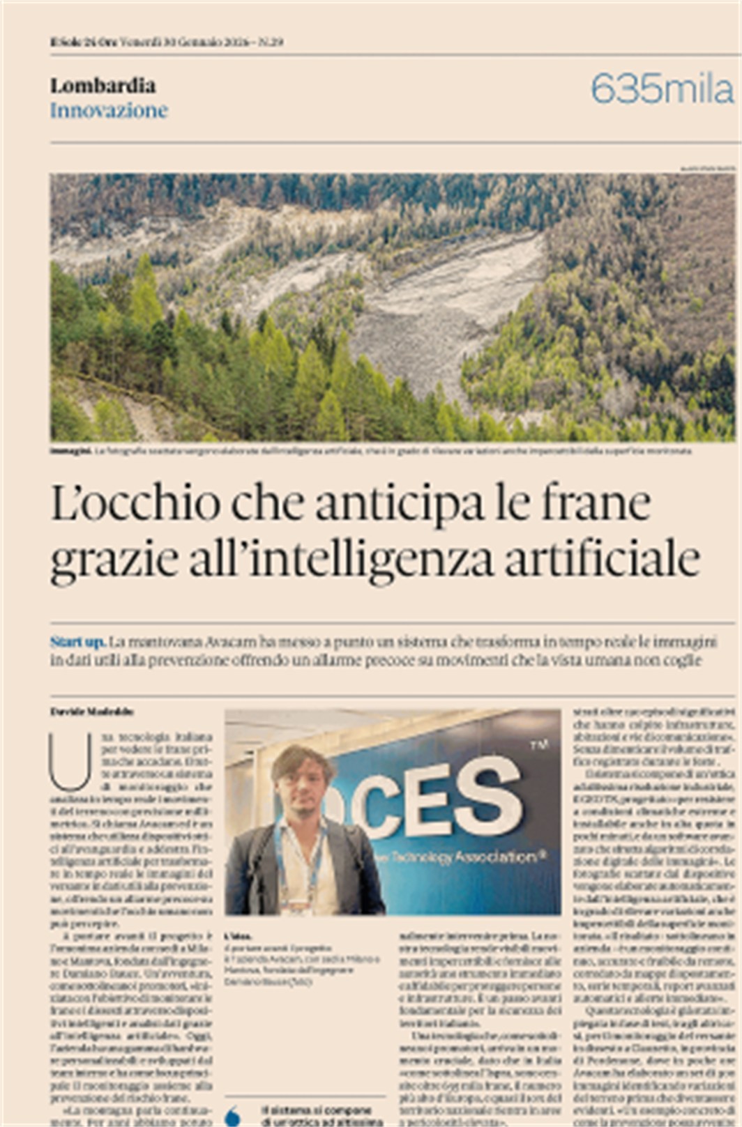 Avacam sul Sole 24 Ore: l'occhio che anticipa le frane grazie all'intelligenza artificiale
